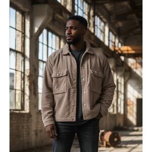 Obey brown organic cotton corduroy button up jacket men's size M vintage